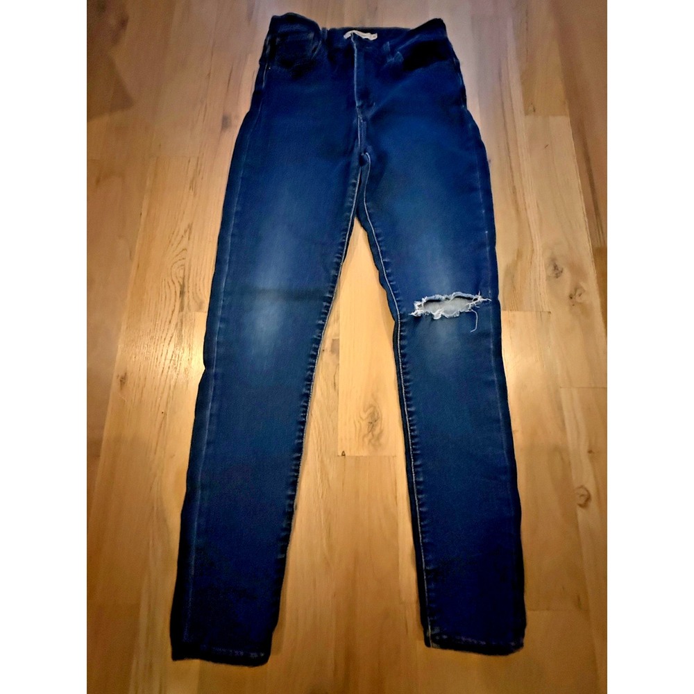 Levi's 721 High Rise Skinny Jeans Womens 28 Dark Wash Distressed Denim